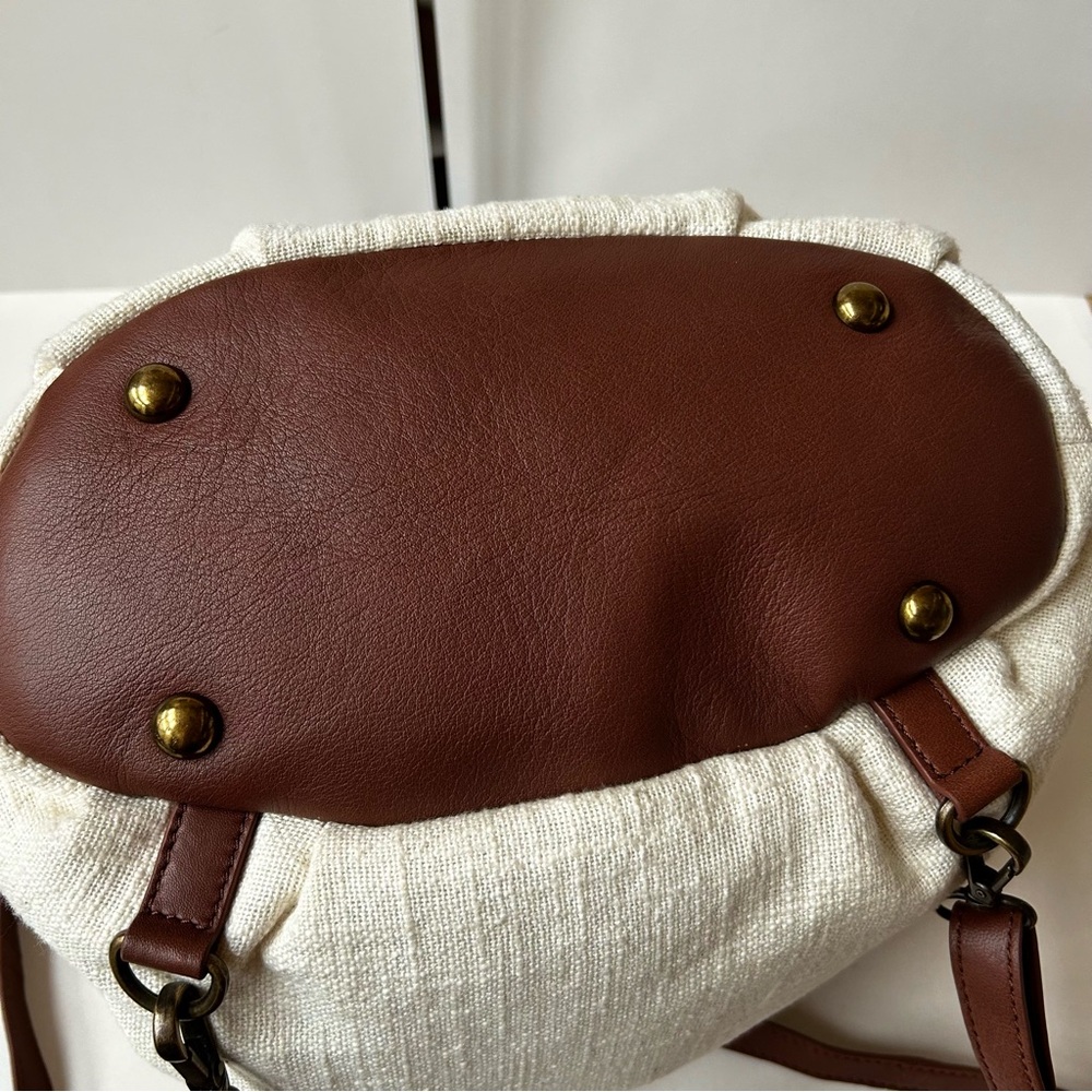 Coldwater Creek Brown Leather and Cream Cotton Backpack/Crossbody Bag - Picture 4 of 9